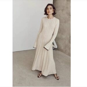 NEW Dissh Flora Natural Contrast Knit Midi Dress M